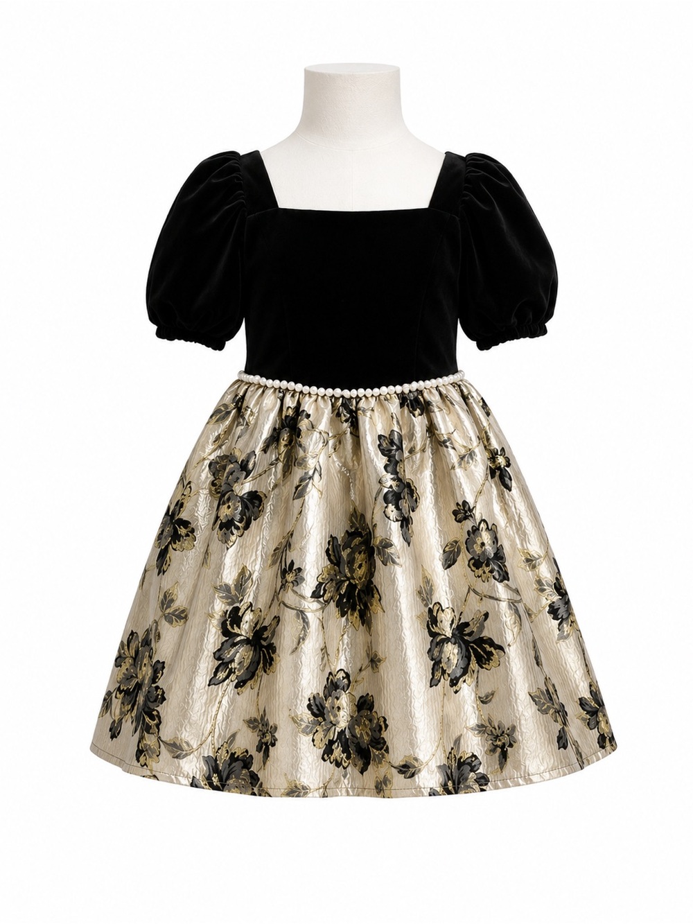 Badgley Mischka Girls Velvet Gold Floral Brocade Dress Size 10